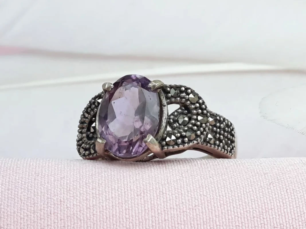 انگشترنقره آماتیس زنانه اصل طرح مارکازیت روکش آب رادیوم