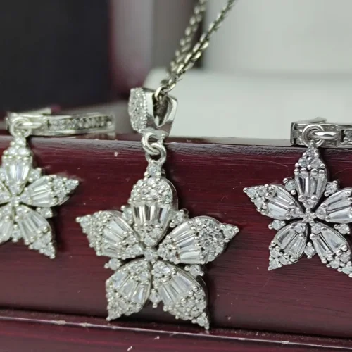 نیم ست نقره زنانه طرح ستاره بدون زنجیر