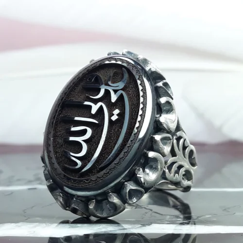انگشتر نقره حدید خطی حکاکی علی ولی الله