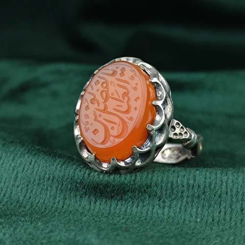 انگشتر نقره عقیق یمنی اصل حکاکی یا ابوالفضل العباس(ع) رکاب صفوی چنگی