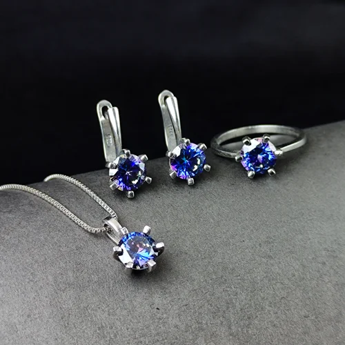 نیم ست جواهری سنتاتیک آبی تراش گرد