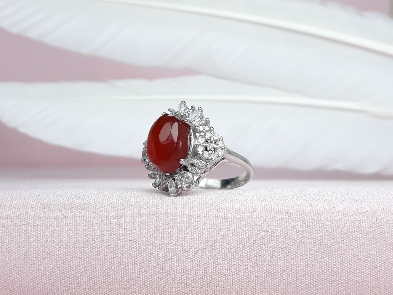 انگشتر نقره عقیق یمنی رکاب ماشینی روکش اب رادیوم زنانه