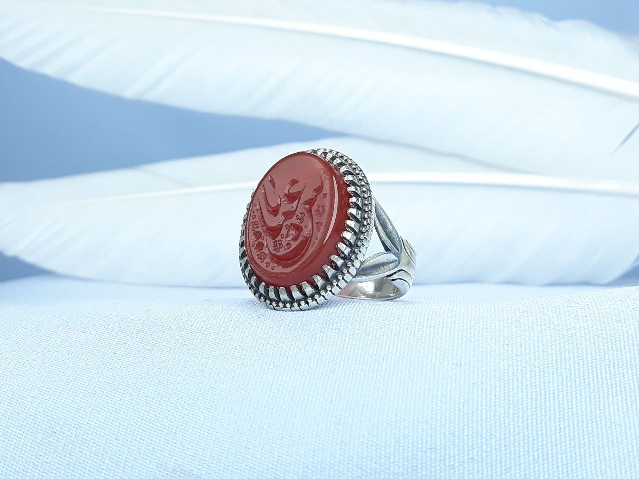 انگشتر نقره عقیق سرخ یا عباس رکاب ماشینی