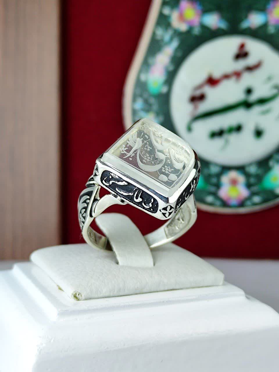 انگشتر نقره درنجف اصل حکاکی یا علی(ع) رکاب صفوی طرح نقطه