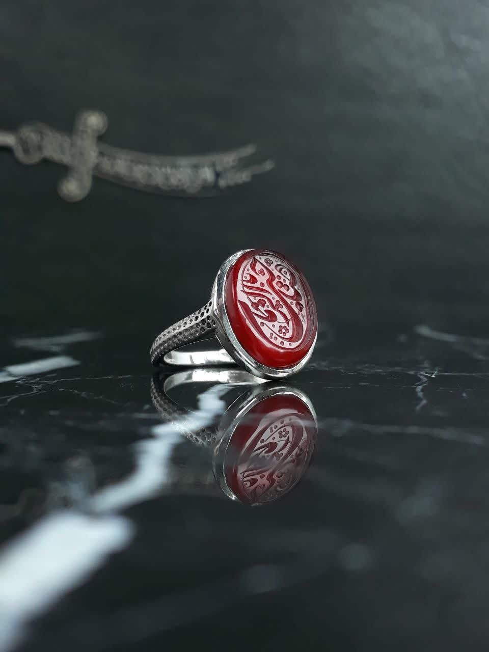 انگشتر نقره عقیق کبدی خراسانی درجه یک حکاکی یا صاحب الزمان