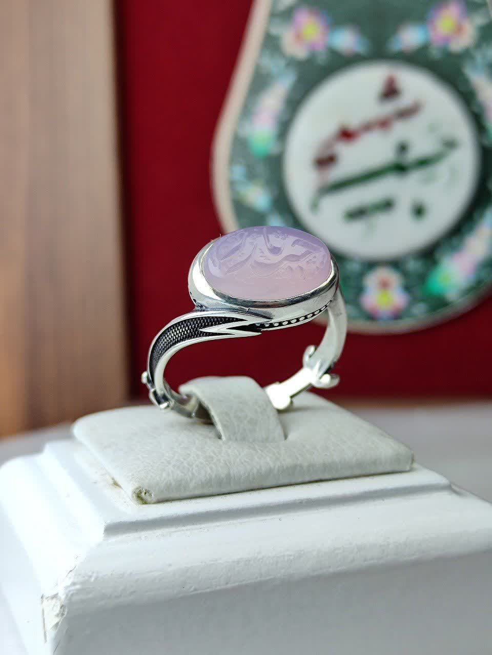 انگشتر نقره عقیق سوسنی حکاکی یا حیدر رکاب طرح ذوالفقار