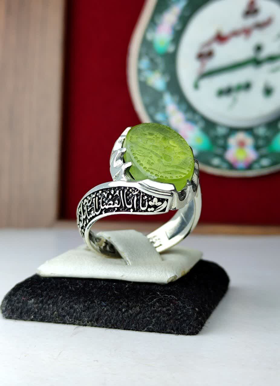 انگشتر نقره یشم افغانی اصلی رکاب پیچ طرح قلمزنی